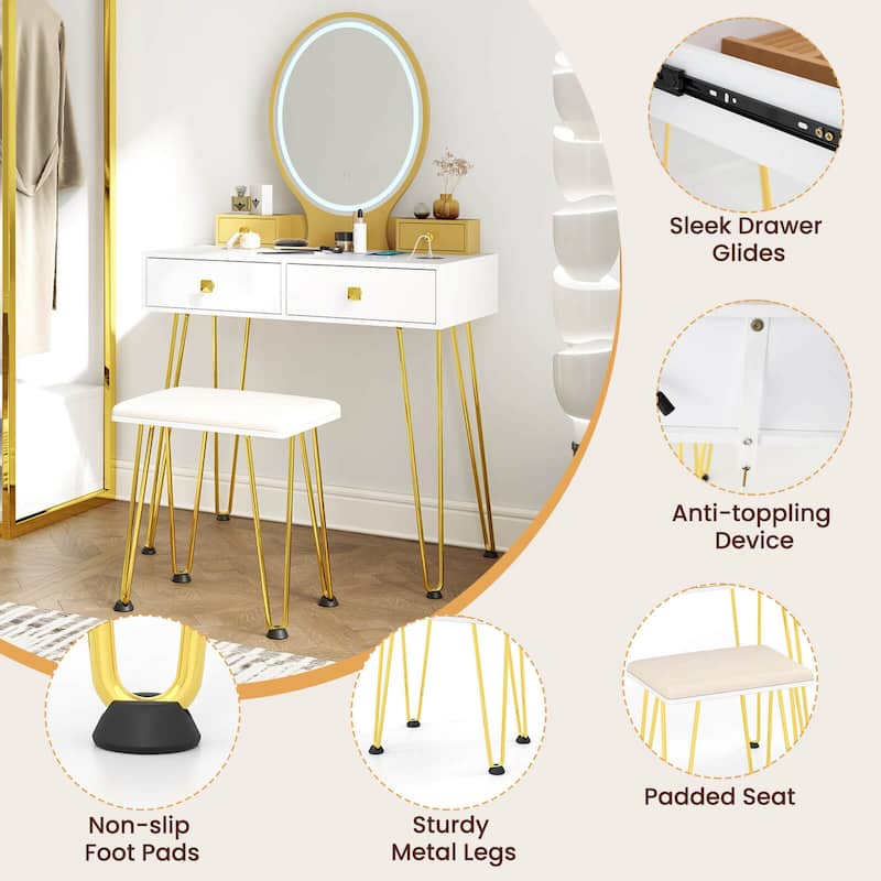 Costway Industrial Vanity Makeup Dressing Table Padded Stool Set - See Details