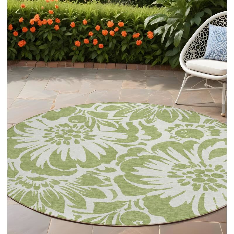 Cafi Botanic Elegance Weather Resistant Timeless Fusion Outdoor Rug - 8' Round - Multi
