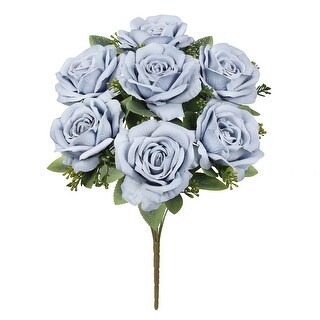 Set of 2 Deluxe Dusty Blue Artificial Elegant Rose Flower Stem Bush ...