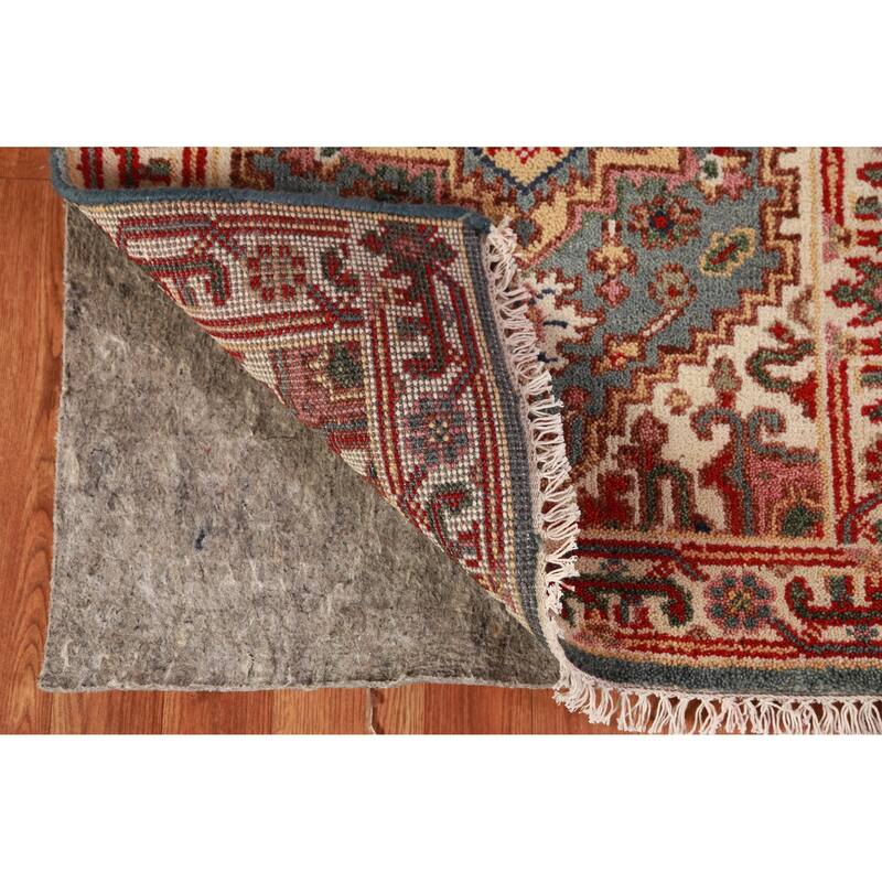 Hand Knotted Oriental 100% Wool Carpet Traditional Geometric Greys & Charcoal Heriz (serapi) Runner Rug - 8' 2'' X 2' 6''