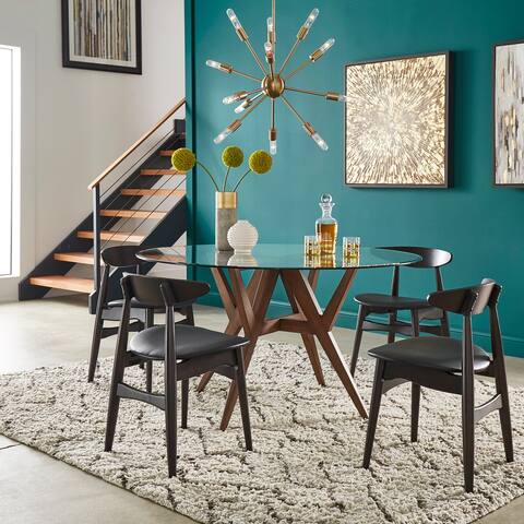 Sheeba Round Mid-Century Modern Walnut 5-piece Dining Set by iNSPIRE Q Modern