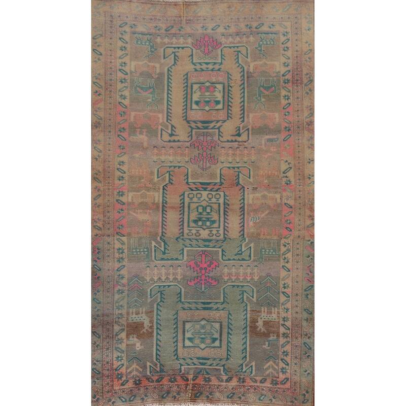 Hand Knotted Oriental 100% Wool Carpet Traditional Tribal Multi-Colored Ardebil Area Rug - 7' 4'' X 4' 0''