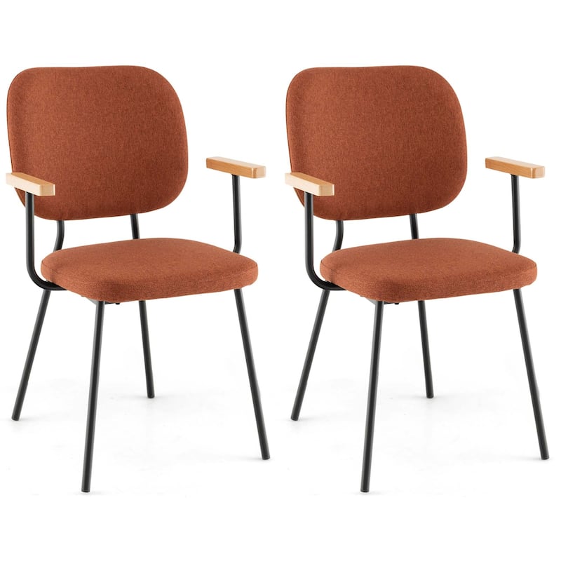 Costway Set of 2 Modern Linen Fabric Dining Chairs Padded Kitchen - See Details - Orange