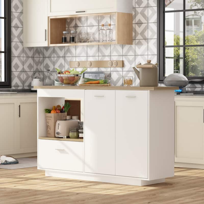 Kitchen Island with Storage Kitchen Cart Extendable Bar Table Dining - 59.1"Wx31.5"Lx35.5"H - 59.1"Wx31.5"Lx35.5"H