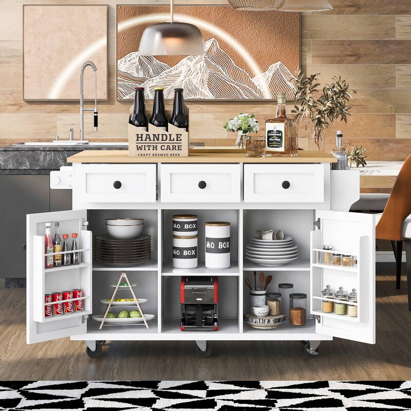 Chichoice Kitchen Islands & Carts with Storage on Wheels, Rolling Kitchen Island Cart with Drop Leaf Countertop - White