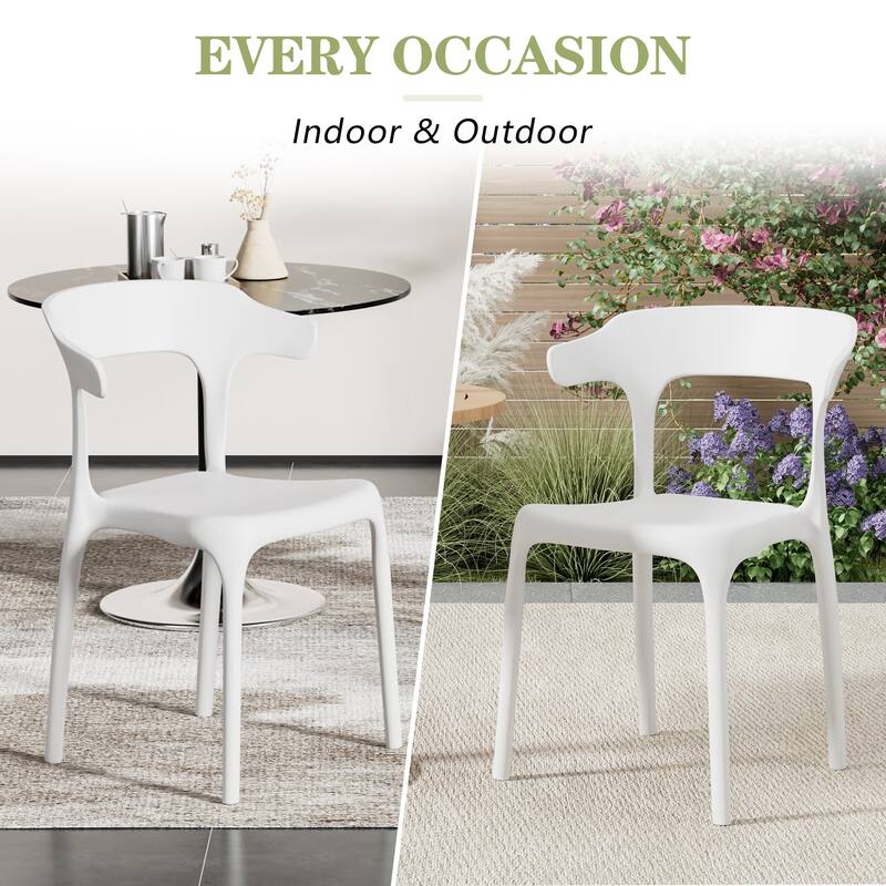 Javlergo 4-Pack Stackable Plastic Chairs for Indoor & Outdoor Use 250lb Capacity Horn Back Design Patio Dining Chairs