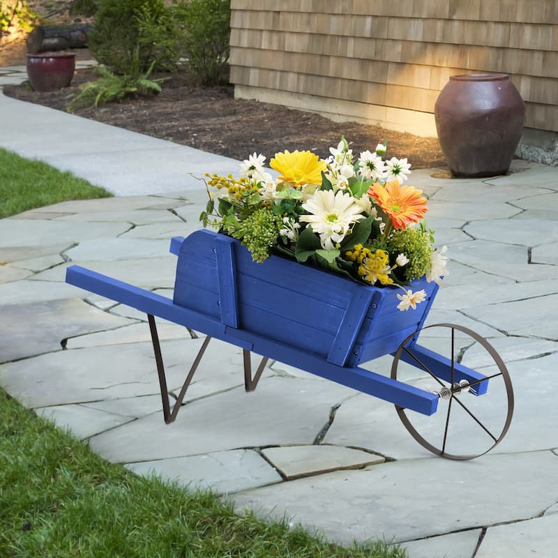 Costway Wooden Wagon Planter Decorative Indoor/Outdoor Rustic Flower - See Details - Blue