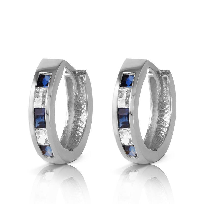 1.26 Carat 14K Solid Gold Hoop Earrings Natural Sapphire Rose Topaz
