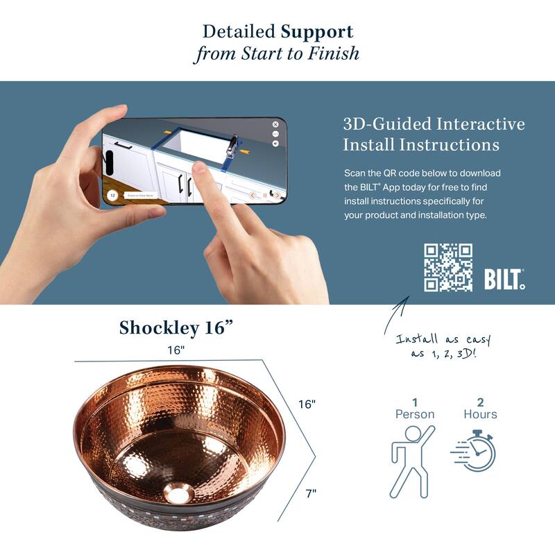 Shockley 16" Vessel Bathroom Sink in Naked Copper