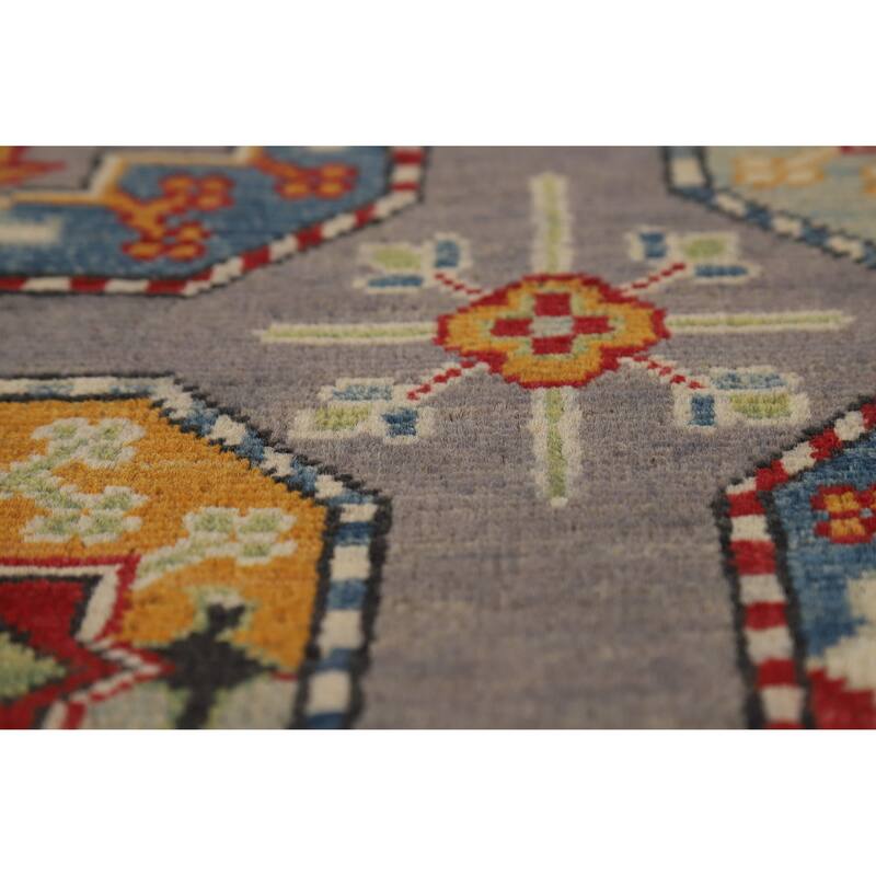 Hand Knotted Oriental 100% Wool Carpet Traditional Geometric Greys & Charcoal Kazak Area Rug - 11' 4'' X 8' 5''