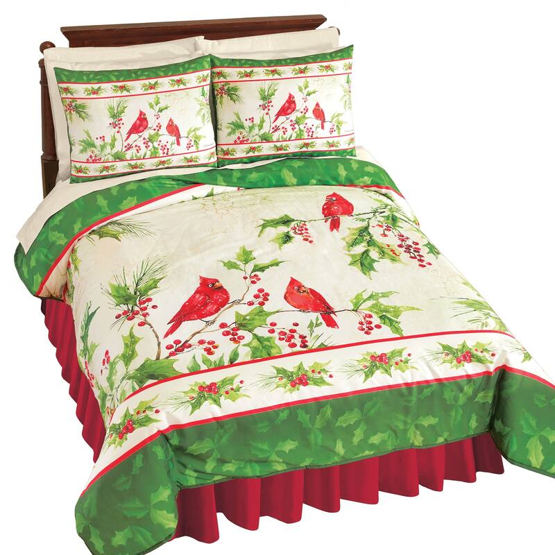 Festive Holiday Cardinal and Holly 3-Piece Comforter Set