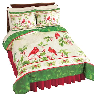 Festive Holiday Cardinal and Holly 3-Piece Comforter Set