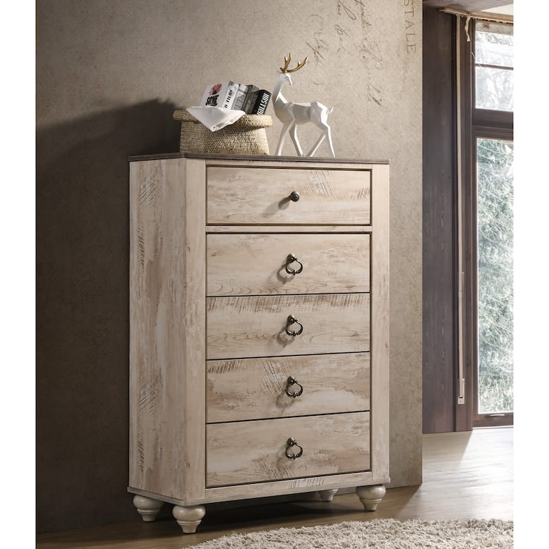Roundhill Furniture Imerland Contemporary White Wash King 6-piece Bedroom Set