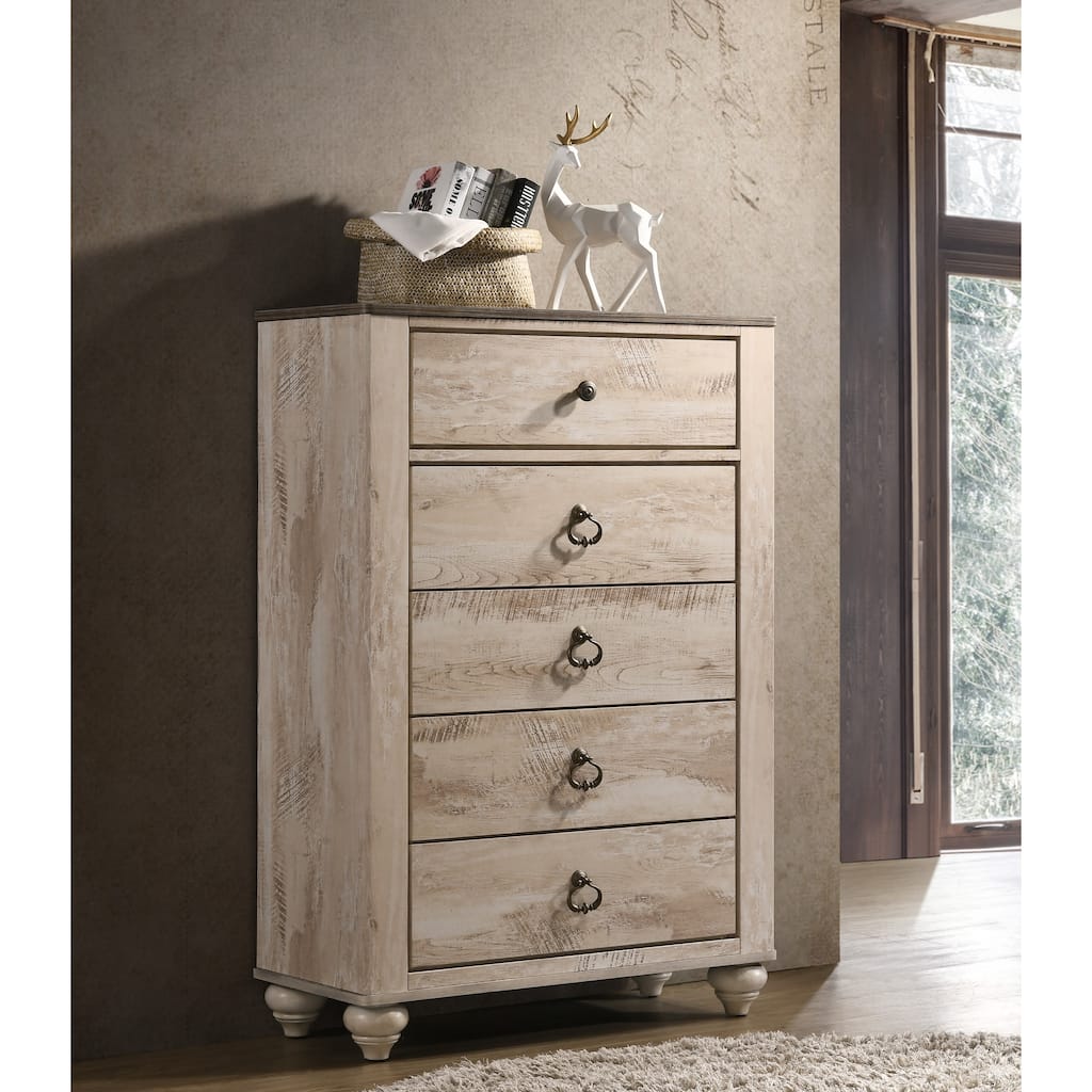 Roundhill Furniture Imerland Contemporary White Wash Finish Patched Wood Top Chest