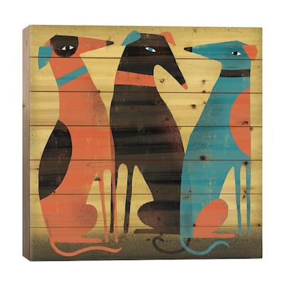 Greyhounds Print On Wood by Terry Runyan - Multi-Color
