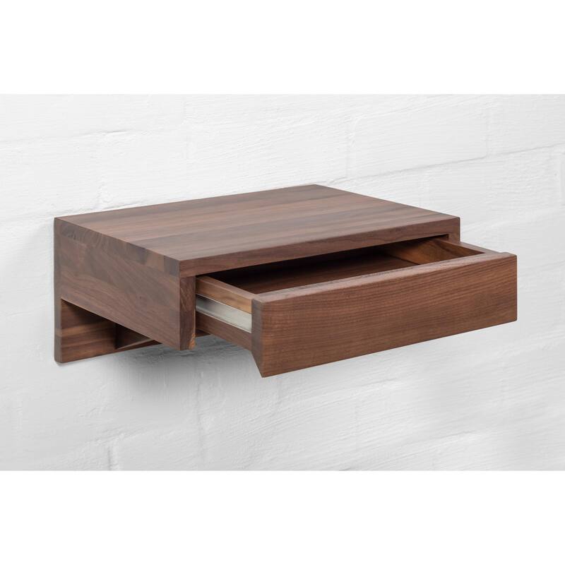 Bo - Walnut Hardwood Floating Nightstand Bedside Table - Small Bedroom Nightstand