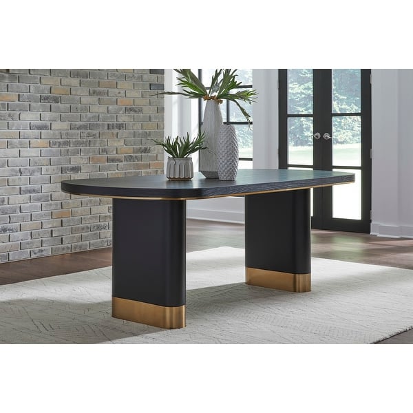 Doheny Wood and Metal Oval Dining Table in Black and Brass 30" x 79