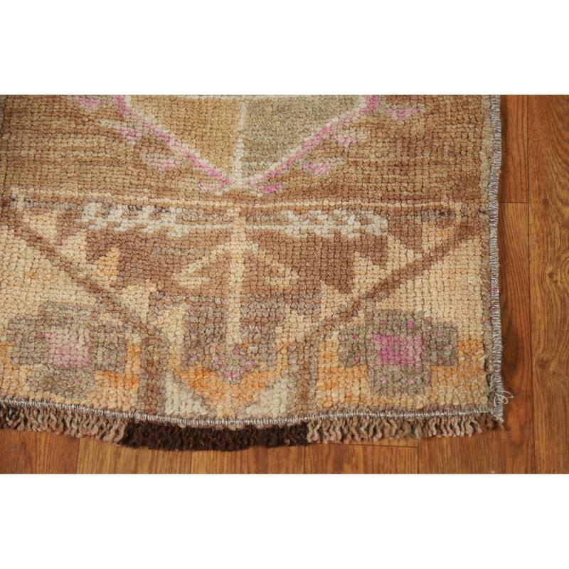Tribal Brown Anatolian Oriental Foyer Rug Hand-Knotted Wool Carpet - 1'4" x 2'6"