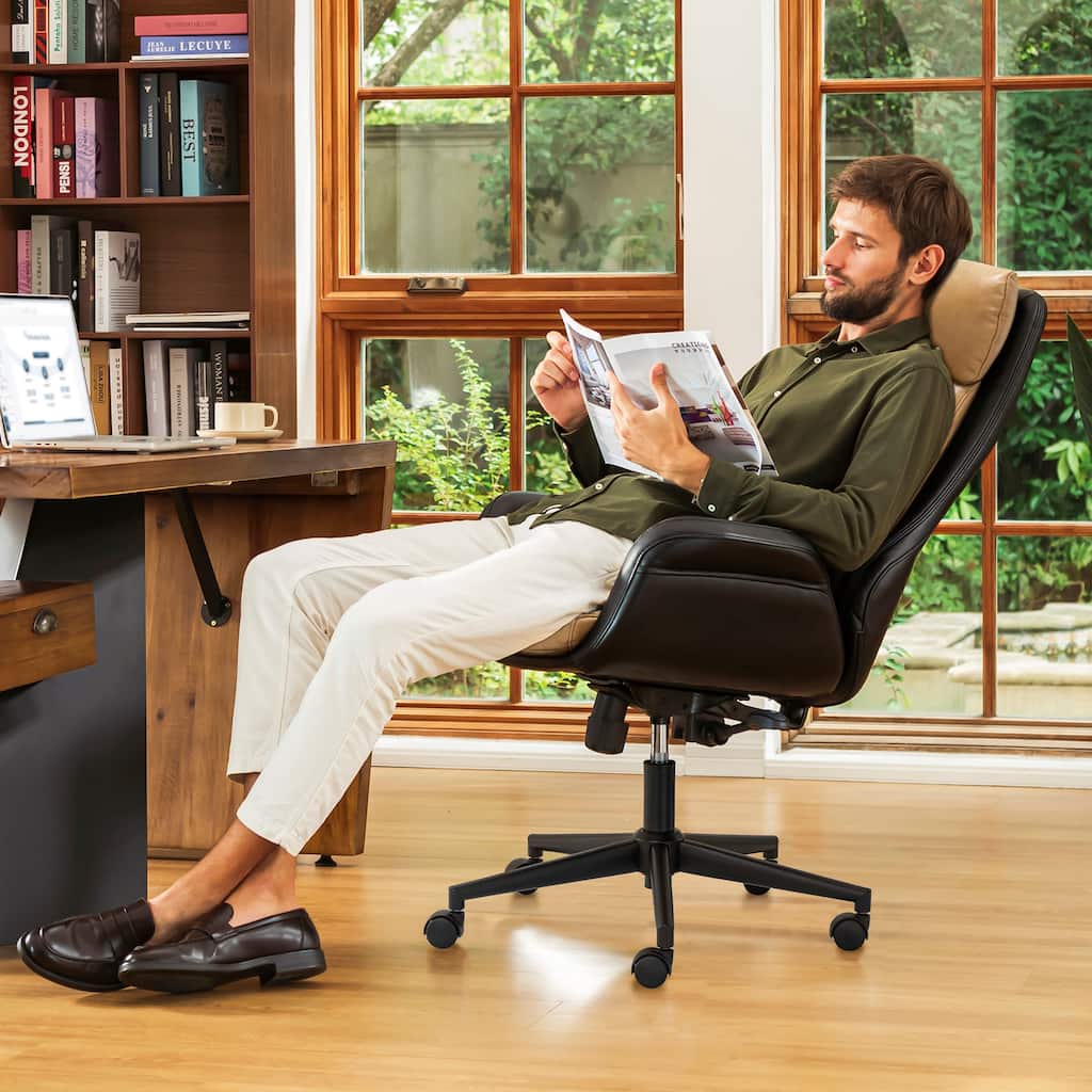 Glitzhome Modern Two-tone color Leatherette Gaslift Adjustable Swivel High Back Office Chair