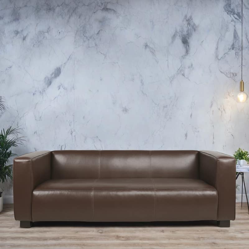 84.25" Fabric 3-Seater contemporary style Sofa with Birch Wood Legs for living room - Dark Brown