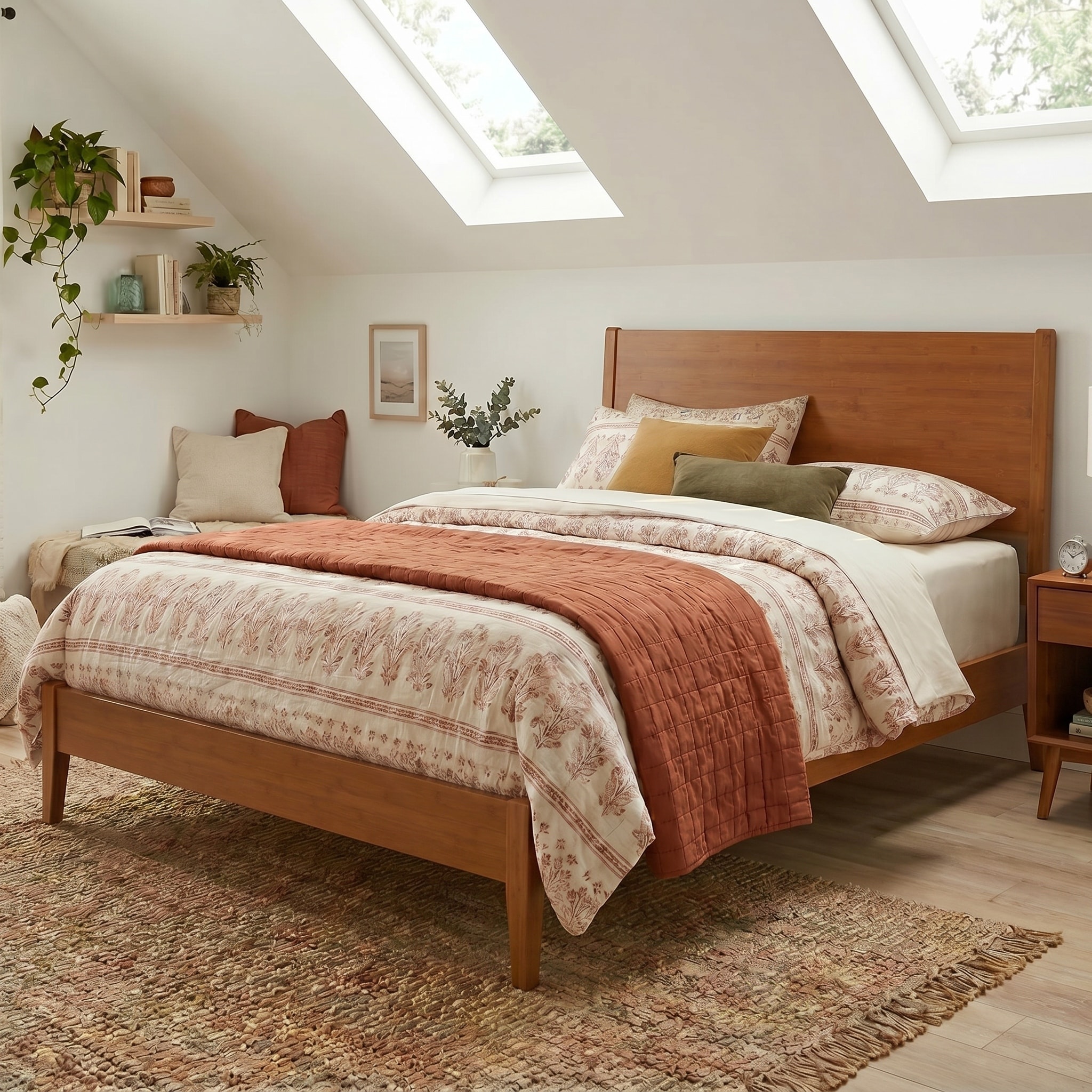 Christopher Knight Home - Modern Platform Bed Solid Bamboo Wood with Headboard, Slats Support, No Box Spring Needed