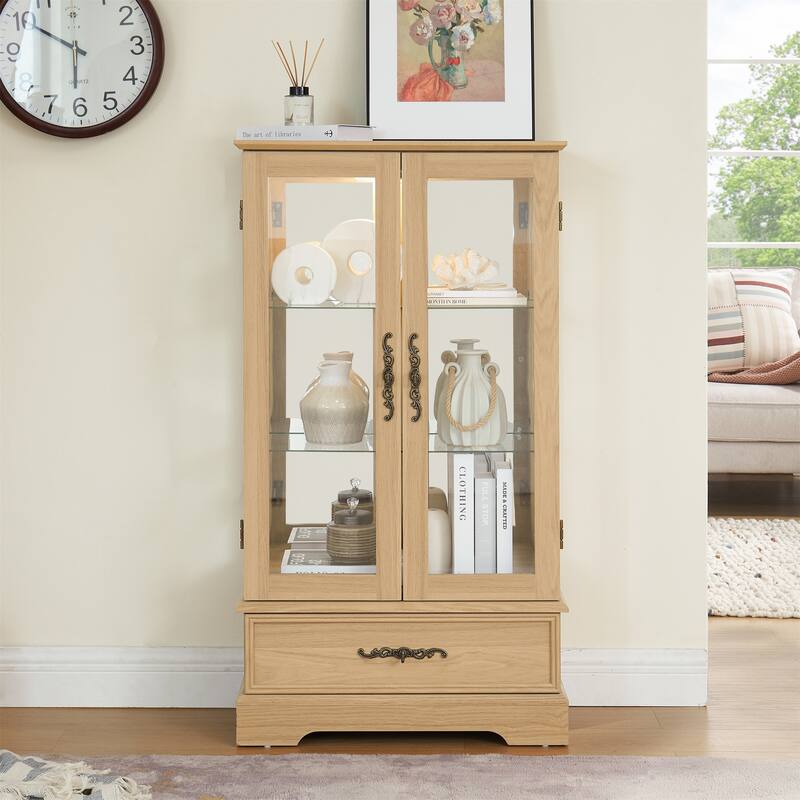 Curio Display Cabinet with Adjustable Glass Shelves - Oak
