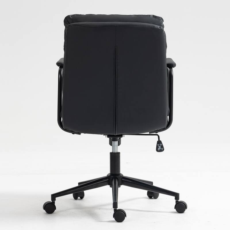 Roomfitters PU Leather Office Chair, Mid-Back Adjustable Swivel Desk Chair with Wheels and Arms, Ergonomic Task Chair