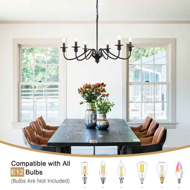 6-Light Modern Candlestick Hanging Linear Chandelier Lighting for Kitchen Island