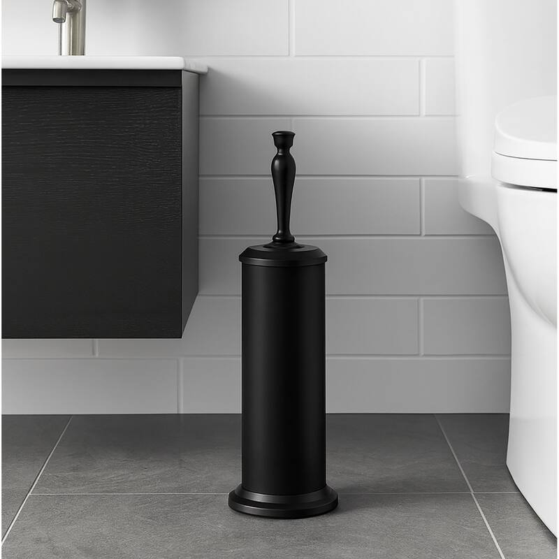 16" Tall Black Toilet Brush Set with Holder - Matte Black