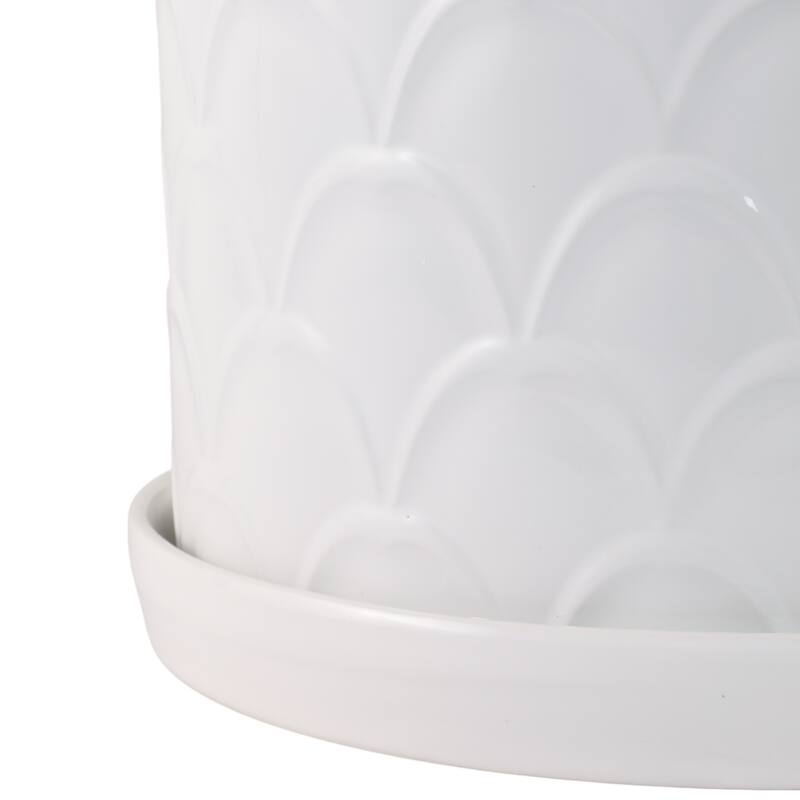 Ceramic Scallop Embossed Planters - Set of 2, 12",10", White - 11.75"