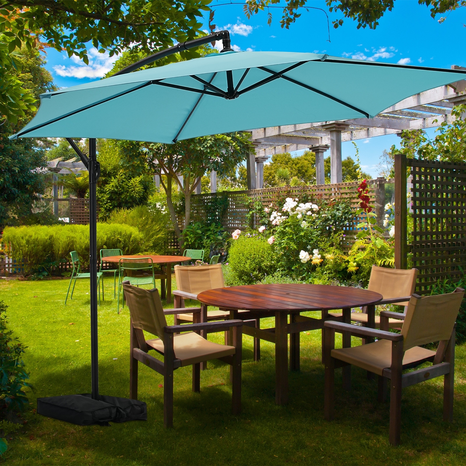 Ainfox 10ft Offset Hanging Market Patio Umbrella With Base