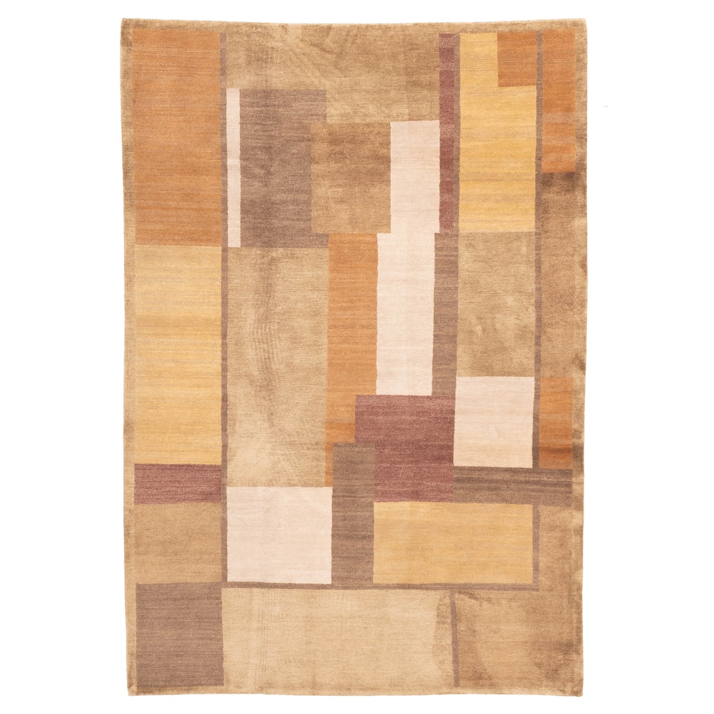 ECARPETGALLERY Hand-knotted Opulence Brown, Khaki Silk, Wool Rug - 6'0 x 8'9