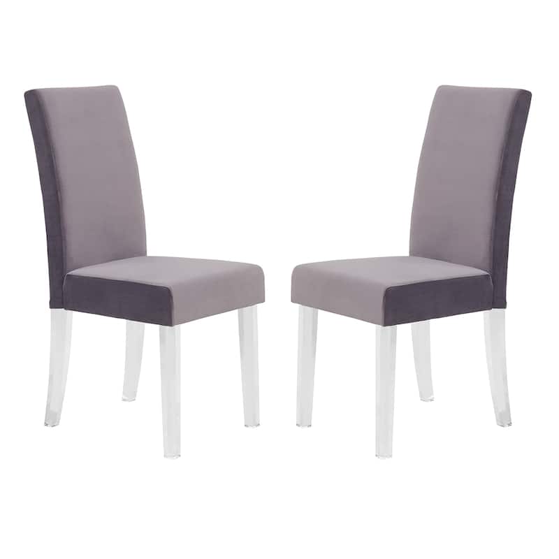 Dalia Black or Grey Velvet Parsons Dining Chairs with Acrylic Legs - Set of 2