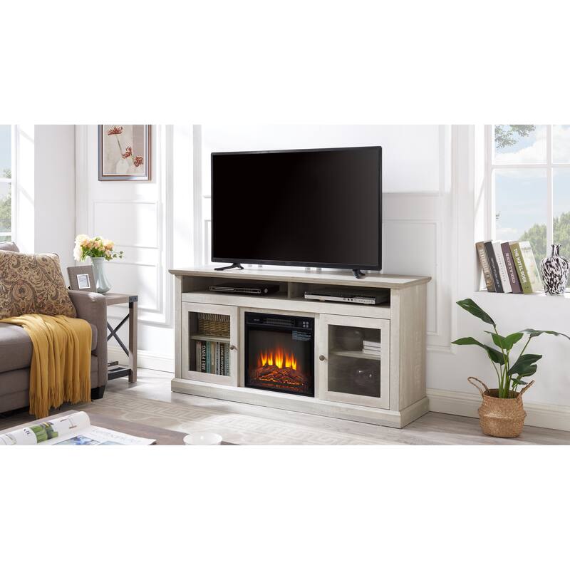 Minimalist TV Media Stand Gray Entertainment Console Center for TV Up to 65" with Open Storage Shelves