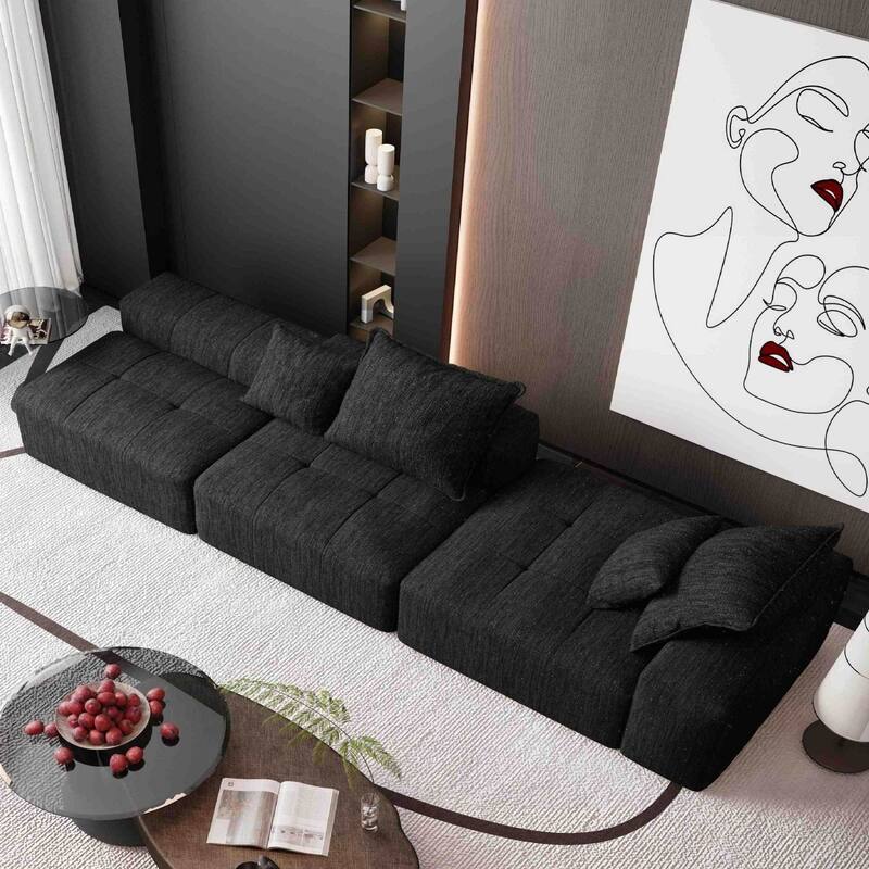 Modern 127.56" Oversized Modular Sectional Sofa with Ottoman Chenille Fabric