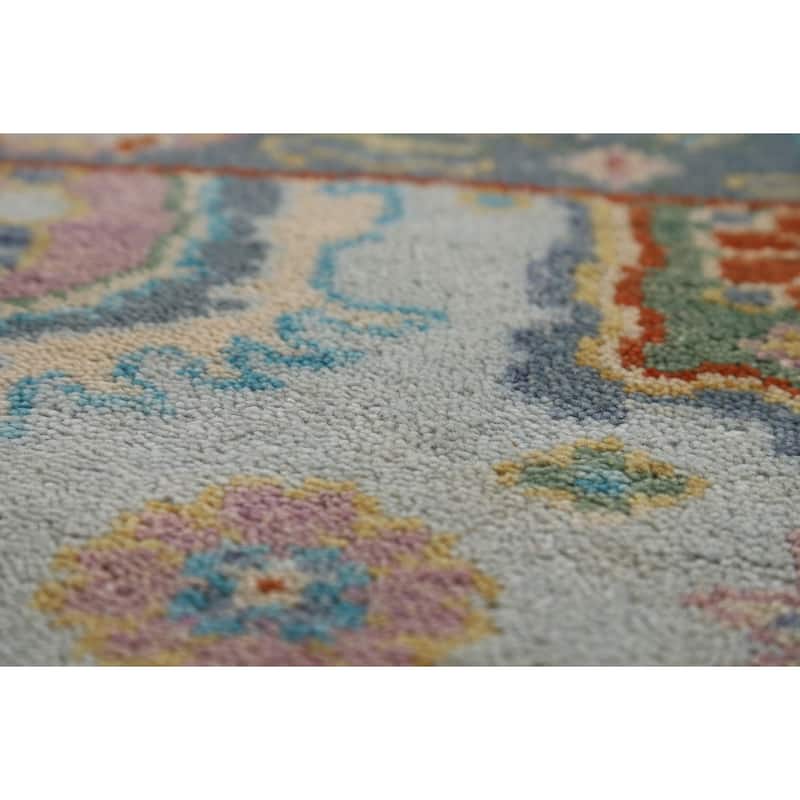 Transitional Blue Oushak Style Foyer Rug Handmade Wool Carpet - 2'7"x 5'10"