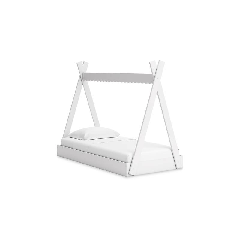 Kally Twin Size Floor Bed, Tent Style Design, Matte White Wood