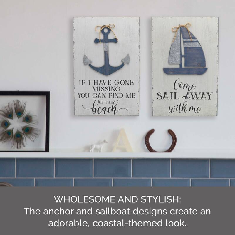 Elements Set of 2 Wood Coastal Wall Decor