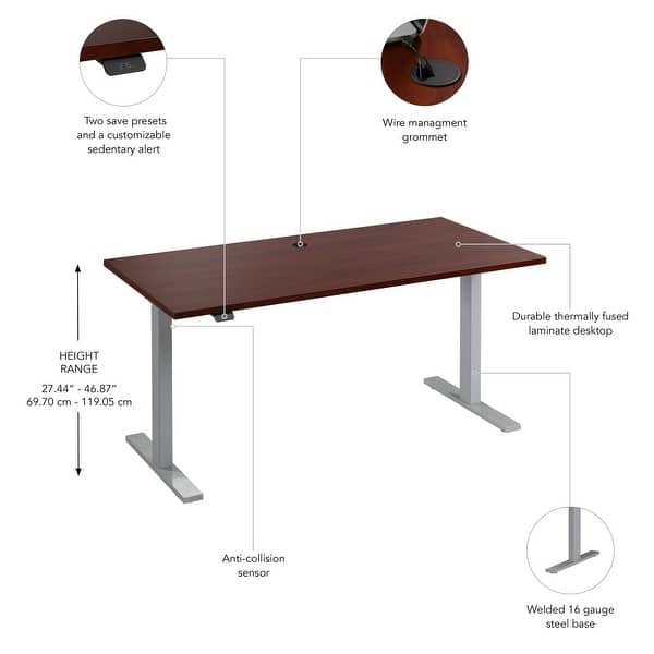 dimension image slide 15 of 22, Bush Business Furniture Move 60 Series 60x30 Adjustable Standing Desk