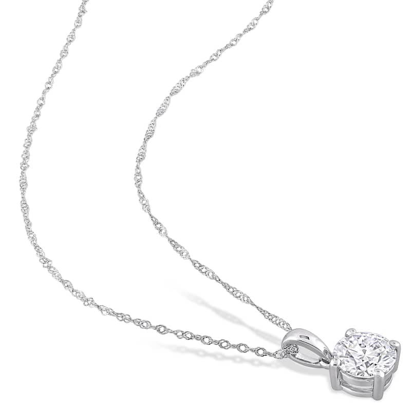 Miadora 1ct DEW Moissanite Solitaire Drop Necklace in 10k White Gold - 12.7 mm x 17 in x 6.5 mm