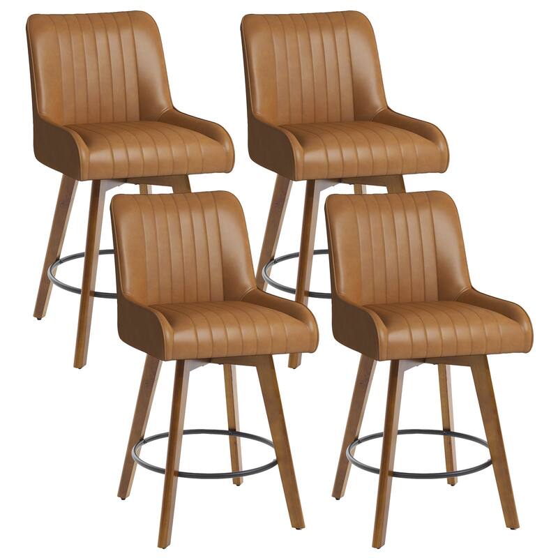26" Faux Leather Upholstered Wood Swivel Counter Stool Set of 3 or 4 - 38.8"H x 20.5"W x 21.7"D