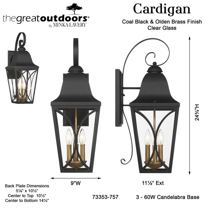 The Great Outdoors 73353 Cardigan 3 Light 24" Tall Outdoor Wall Sconce