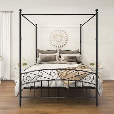 Metal Canopy Bed Frame with Headboard and Footboard