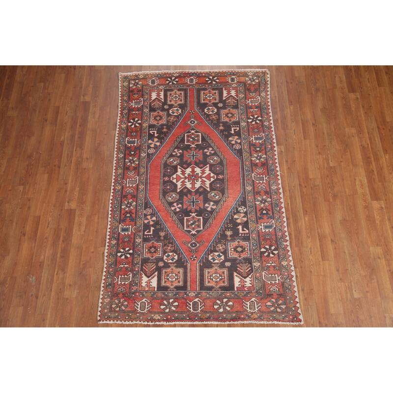 Hand Knotted Oriental 100% Wool Carpet Traditional Tribal Greys & Charcoal Hamedan Area Rug - 7' 1'' X 4' 2''