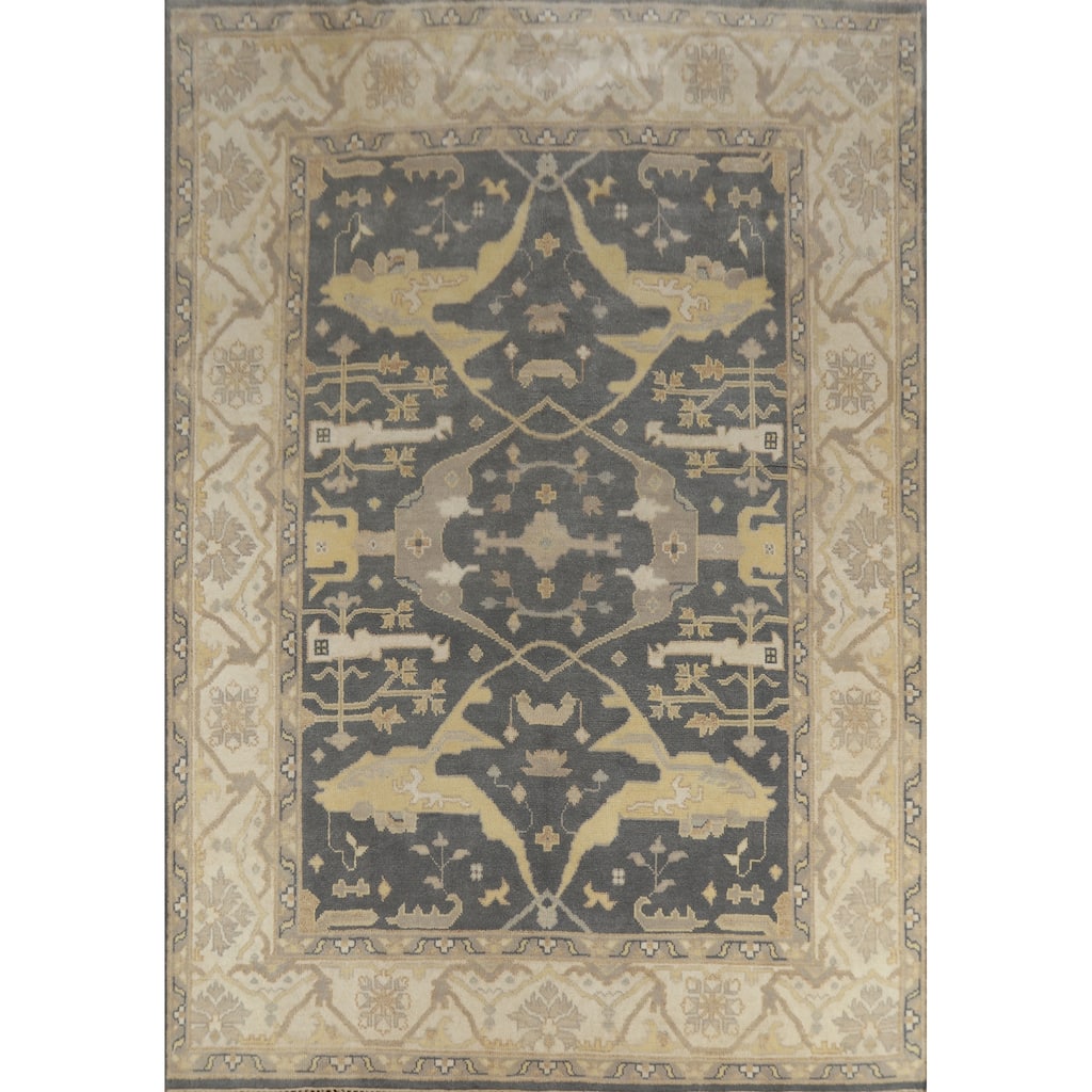 Oushak Indian Area Rug Handmade Floral Grey Wool Carpet - 8'0" x 9'10"