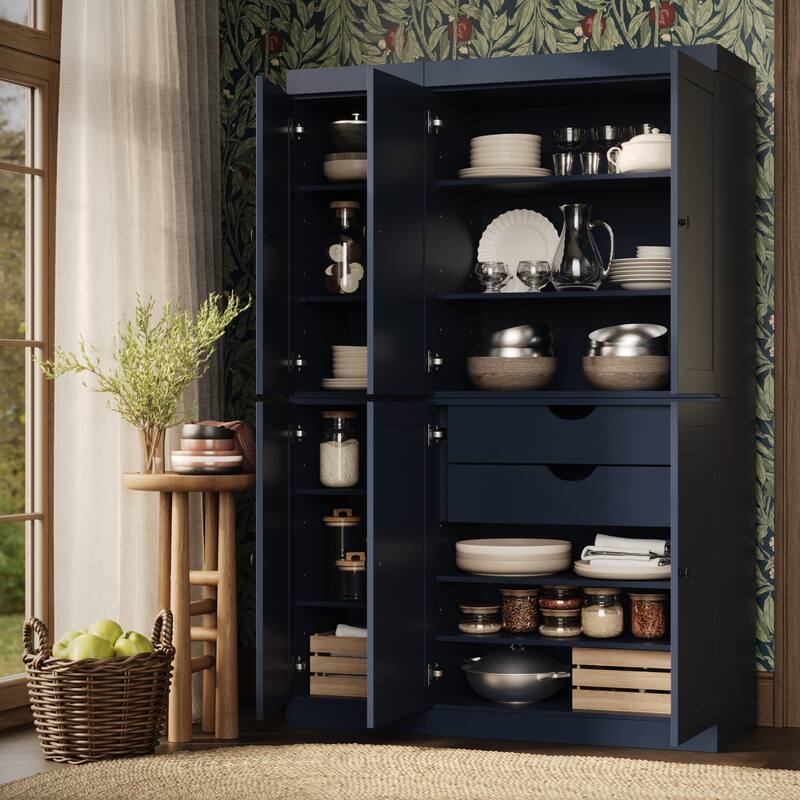 Palace Imports 100% Solid Wood 48.5" Pantry Cabinet with Shaker Doors, 2-Drawers and Adjustable Shelves