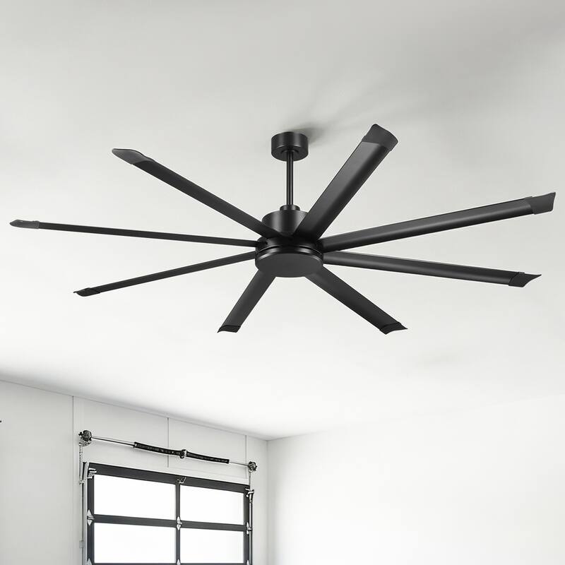 84-inch Black Large Industrial 8 Aluminum Blades High Ceiling Fans with remote control - 83.46" W x 23.62" H