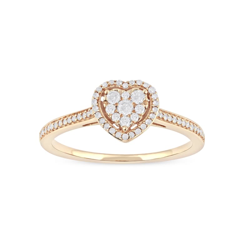 1/4ct TDW Diamond Heart Halo Engagement Ring in 10k Yellow Gold for Women