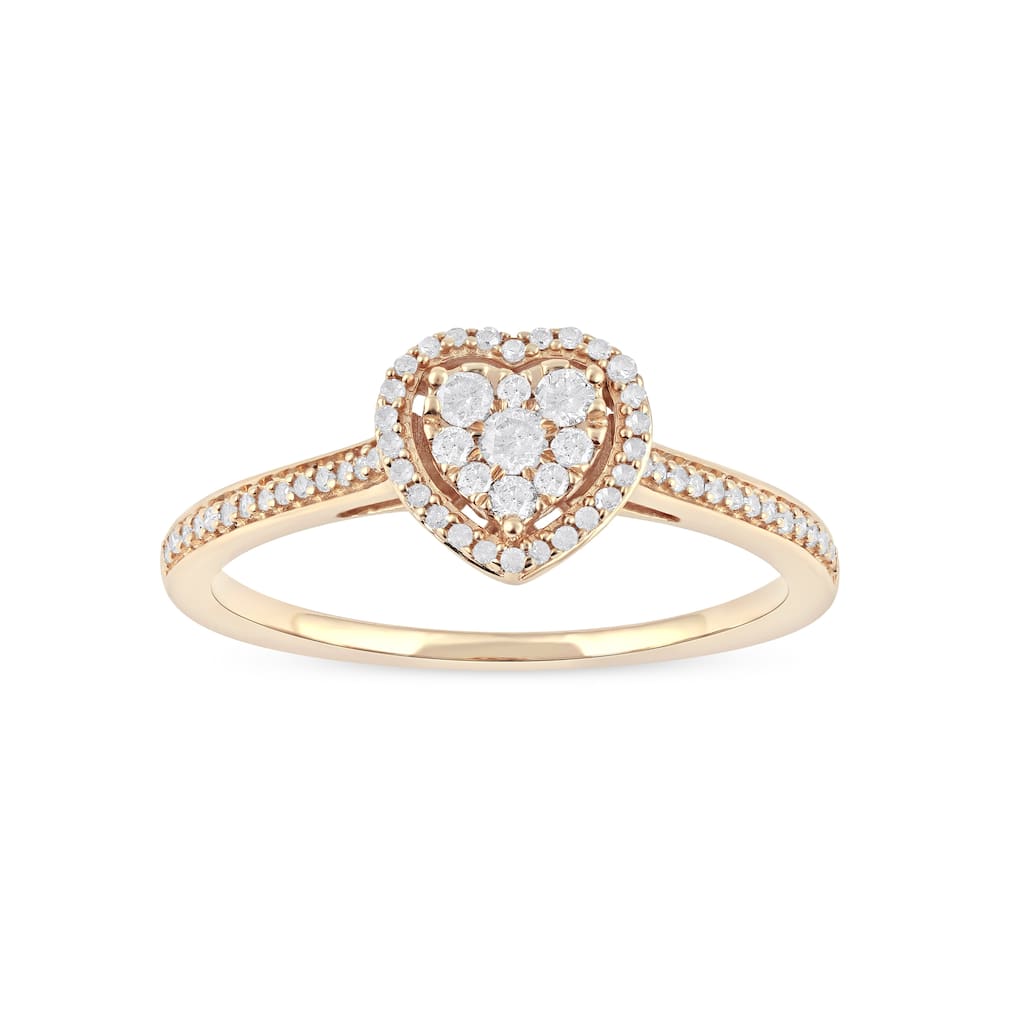 De Couer 10k Yellow Gold 1/4ct TDW Diamond Heart Halo Engagement Ring