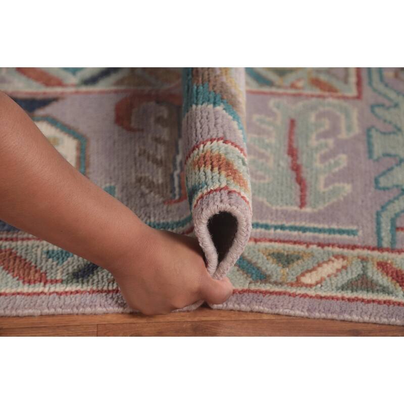 Floral Purple Oushak Area Rug Handmade Wool Carpet - 8'1"x 9'11"